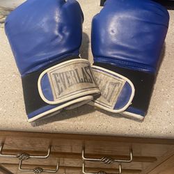 Blue Boxing Gloves Slightly Worn On Right Palm