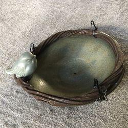 Vintage Stoneware Ceramic Bird on Nest Bird feeder