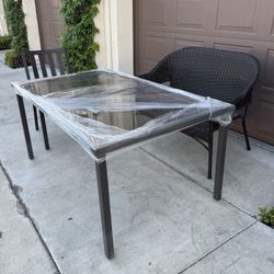 Outdoor Patio Set (glass table, bench, chair)