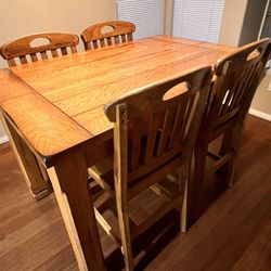 Solid Oak Farmhouse Dining Table w/ Extension + Chairs
