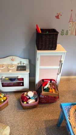Kids play wooden kitchen