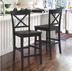 24 in. Black Wood Counter Height Bar Stool (Set of 3)