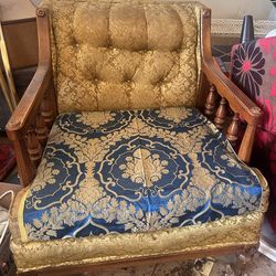 Heavy wood, gold, MCM collector chair