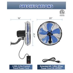 NEW  IN BOX-KEN BROWN 18 Inch 3-Speed High Velocity Industrial Oscillating Fan, Wall Mount Fan with Max. 4200 CFM, Seperated Switch and 5 Blades, Heav