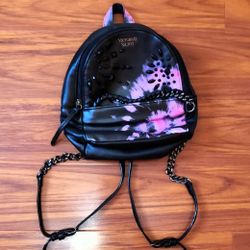 Victoria's Secret Sparkle  faux leather small city backpack  Black Floral tie-die