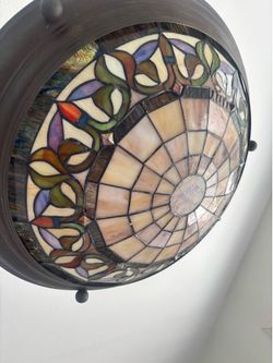 Vintage Tiffany-Style Leaded Stained Glass 2- Piece Matching Set - $350