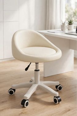 Cream Upholstered Rolling Office Chair