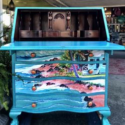 Stunning Tropical Island Inspired Vintage Secretary Desk