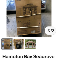 Hampton Bay Seagrove 12 ft. x 10 ft. Octagonal Steel Frame Gazebo with Tan Canopy, Brown