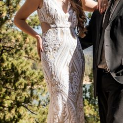 White Sequin Full Length Dress 