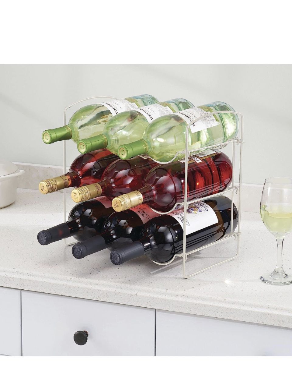 New mDesign Metal Wire Free-Standing Wine Water Bottle Rack - Storage Organizer for Kitchen Countertops, Gift 