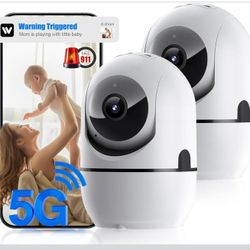 2 Pack Indoor Security Camera, 5G & 2.4GHz Dog/Puppy/Pet WiFi Security Camera with Phone App, 360° Pan