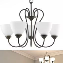 Heart Collection 5-Light Antique Bronze Etched Glass Farmhouse Chandelier Light