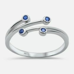 Blue Sapphire Bezel Sterling Silver Ring. Size 7