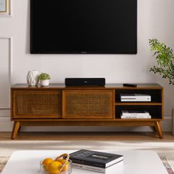 NEW Charmelle 59'' Media Console,Modern Tv Stand For 65-Inch Tv W/Rattan Doors