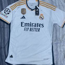 Real Madrid 2023/2024 home player version jersey + UCL Badge.  Size L mbappe 9
