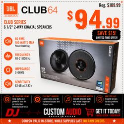JBL Club 64 Car Speakers 6 1/2 Inch 2-Way Coaxial Speaker System 180 Watts 🚨 Payment Options Available 🚨 No Credit Needed 🚨