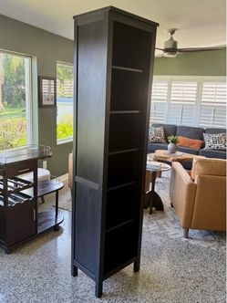 Tall Dark Brown Bookcase with Shelves