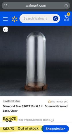 16 x 6.5in Glass Cloche Dome w/ Wood Base