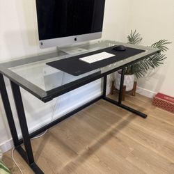 Glass Desk with Black Pedestal Frame