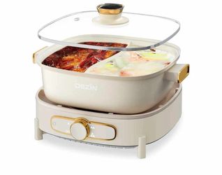 New Hot Pot Electric with Divider, 5.5L Double-Flavor Electric Shabu Shabu Pot, Removable Non-Stick Dual Sided Electric Cooker, 3" Depth Divided Pot w