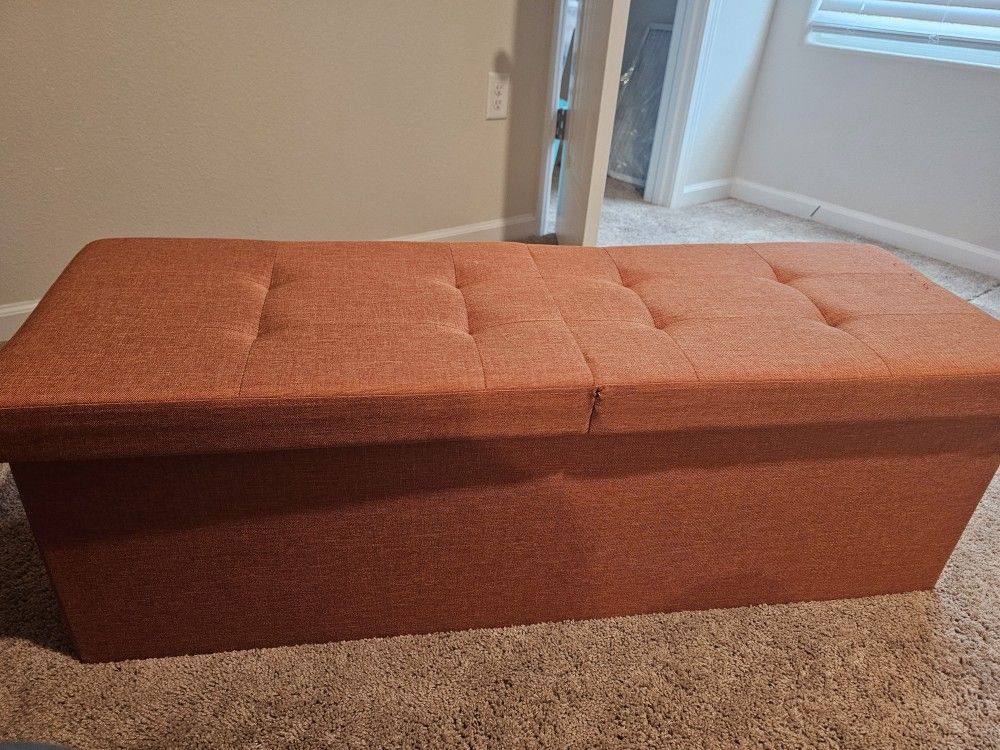 Tufted Storage Bench / Ottoman - Orange Fabric