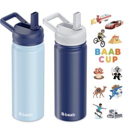 18oz Water Bottle (Navy Blue+Light Blue, 2 Pack)