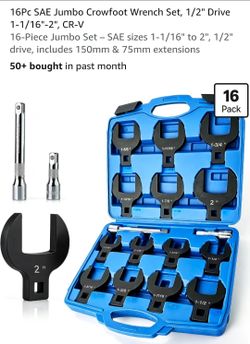 16Pc SAE 1/2 Dr Crowfoot Wrench Jumbo Set