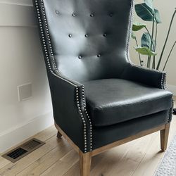 Wingback Leather Chair Tufted Grey