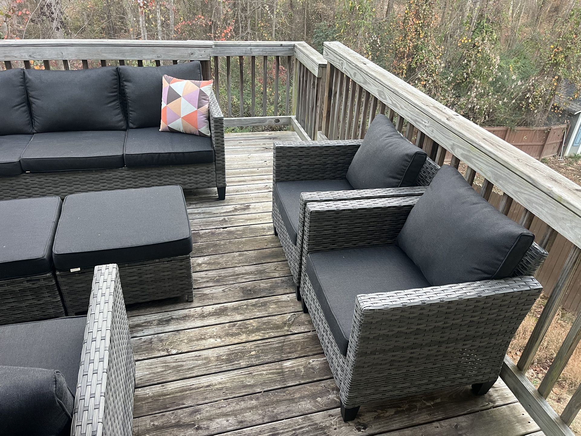 Allcot 7-Person Wicker Outdoor Sofa & Chair Set with Ottomans and Cushions