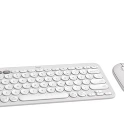 Pebble 2 Combo Slim, multi-device Bluetooth® keyboard and mouse with customizable keys and button. - Tonal White English