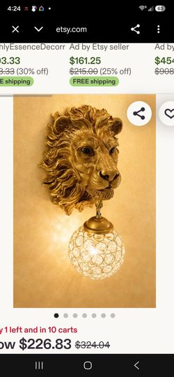 Lion Head Wall Sconce Crystal Globe