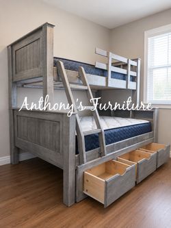 Twin bunk bed with mattress and drawers
