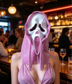 Pink Ghostface Halloween Costume Mask with Hood