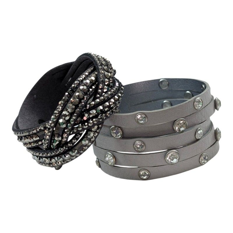 Rhinestone Wrap Snap Closure Bracelets
