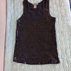 Instant Romance Woman's Sleeveless Tank Top Shirt W/Sequins Size Large Black