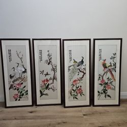 Chinese Silk Wall Art Of Four Seasons Flowers