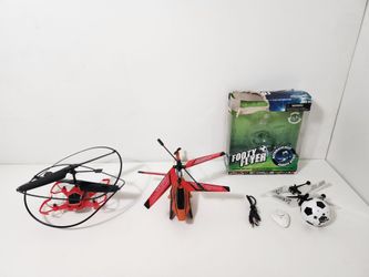 Footy Flyer Hover Drone, Sky Rover Outlaw Helicopter and Little Tikes My First Drone Toy