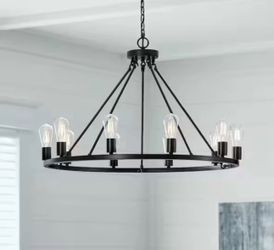 🔥Hampton Bay Stratton 10-Light Black Wagon Wheel,Industrial Dining Room