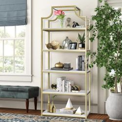 5-Tier Gold Bookcase, 29.5" Lx70.6 H, Bookshelf for Bedroom,Gold Book Display Shelf