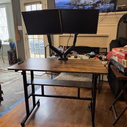 Adjustable Height Work Desk With 2 Monitors