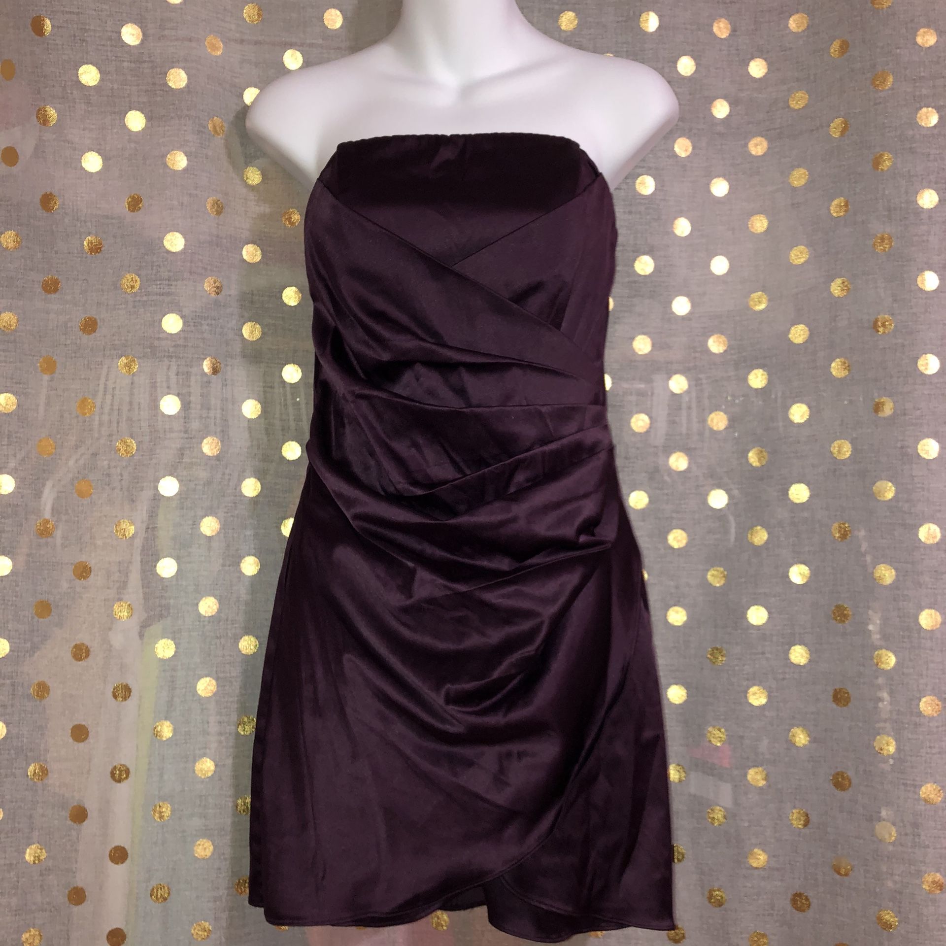 Speechless size 5 strapless plum purple silky stretchy mini dress ARMPIT TO ARMPIT: 27” LENGTH: 27”