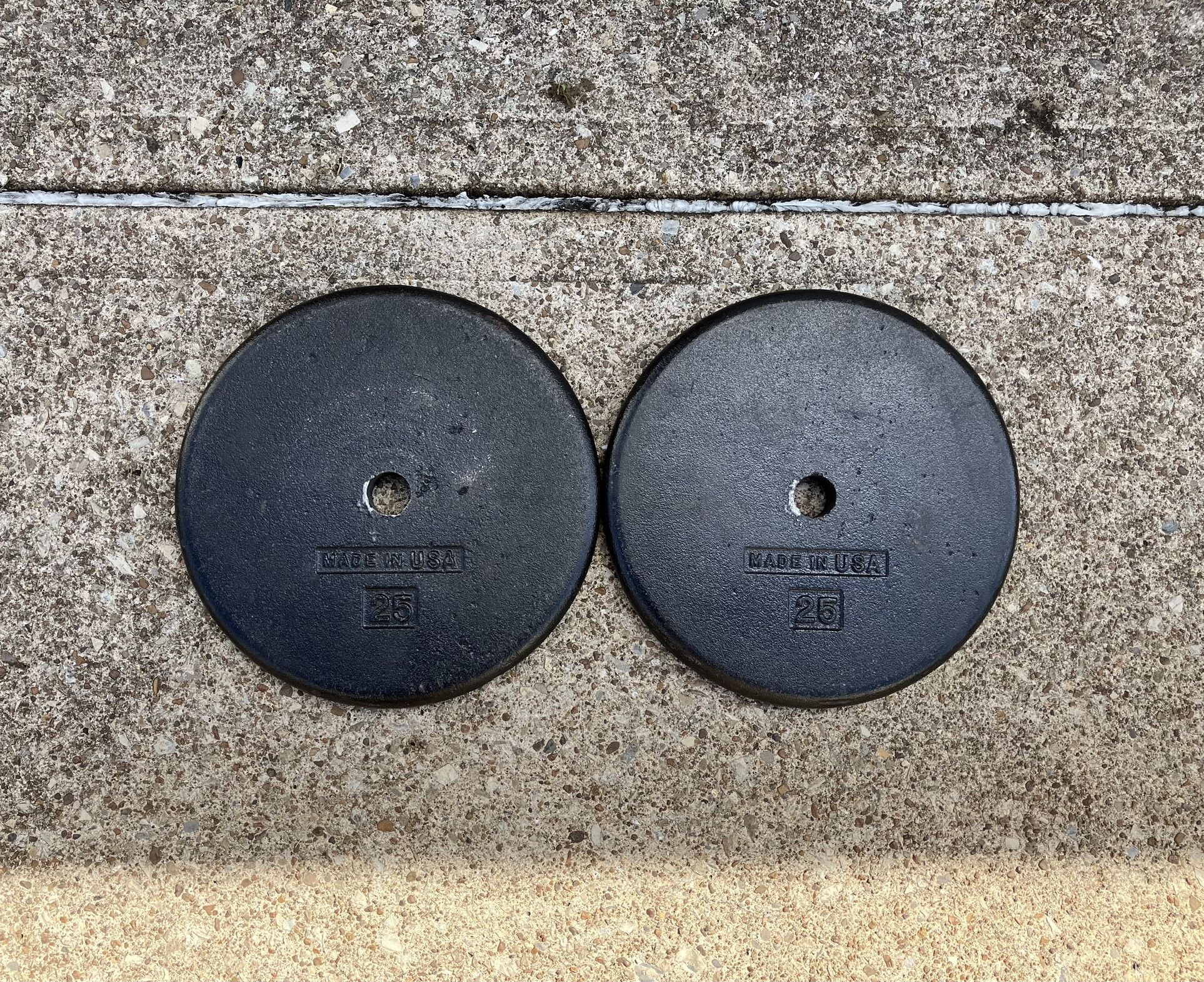 Standard 1” 25lb x2 weight plates weights plate 25 lb lbs 25lbs Set Pair Cast Iron Made In USA