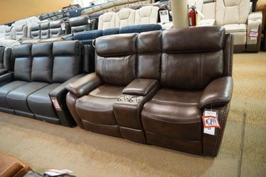 Leather Triple Power Console Loveseat — Barcalounger 
