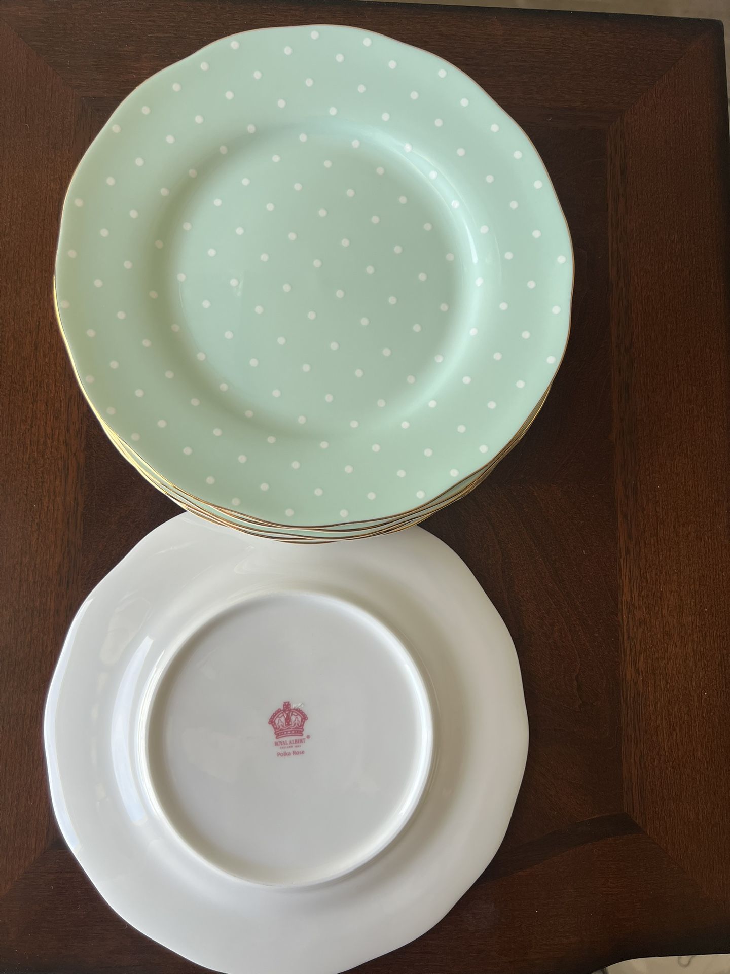 Vintage ROYAL ALBERT Polka Rose Mint Green Dessert/Salad Plate Bone China (set of 6)