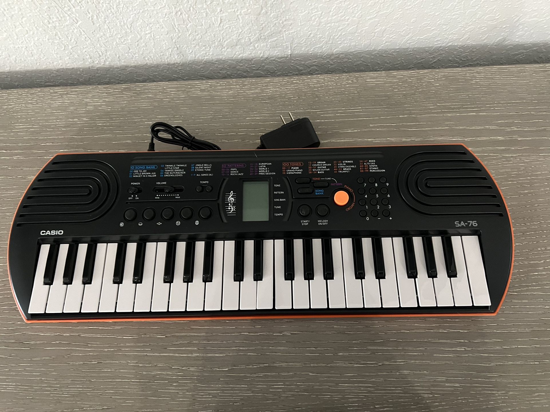 Casio SA-76 44 Key Mini Personal Keyboard Orange With AC Adapter