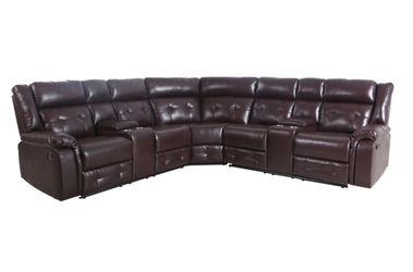 Brand New Brown Leather Reclining Sectional With Storage Compartments & Built In Cup Holders