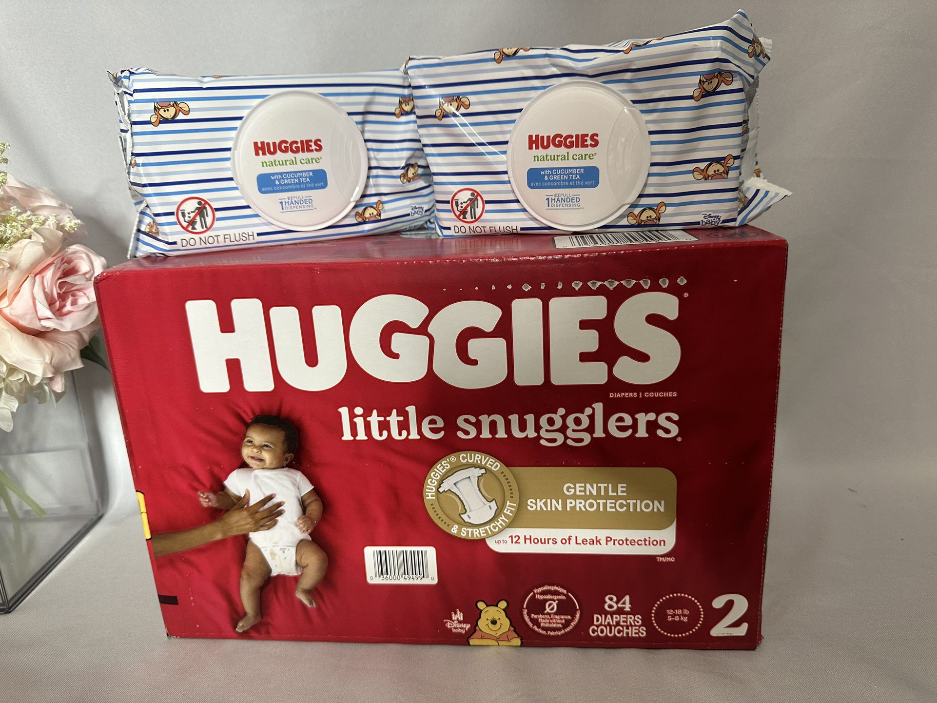 Huggies diapers size 2 + baby wipes $25 for all 