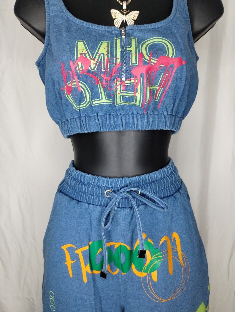 *NEW* Two Piece Graffiti Jogger Set, Soft Denim, Jogger Pant