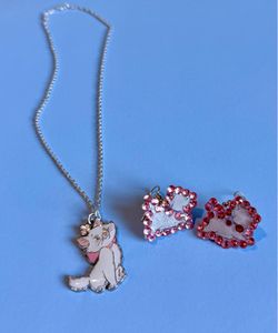 Aristocats Marie Sterling necklace and pendant with custom earrings